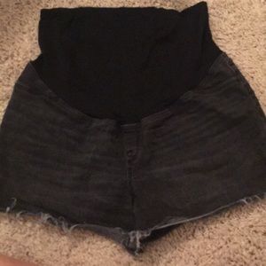 Black, stone wash, jean, maternity shorts